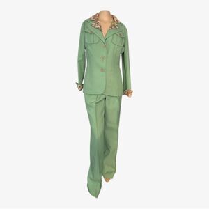 Vintage 1970s Mint Green Wide-Leg Leisure Suit – Size 11